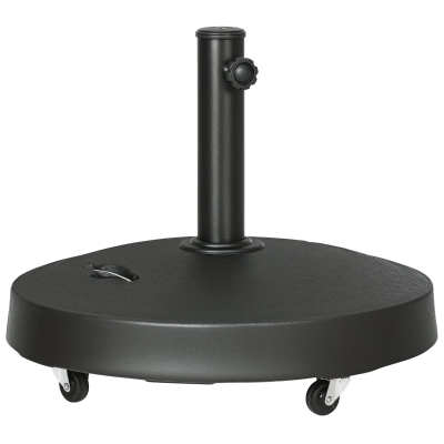 Outsunny Base Chapéu de Solem Resina de 25 kg com Rodas e Alça Retrátil para Mastros de Ø38/48 mm Ø53x41 cm Preto