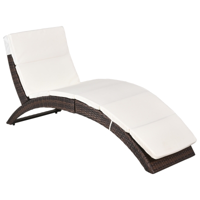 Outsunny Foldable Rattan Sun Lounger Brown with Cushion