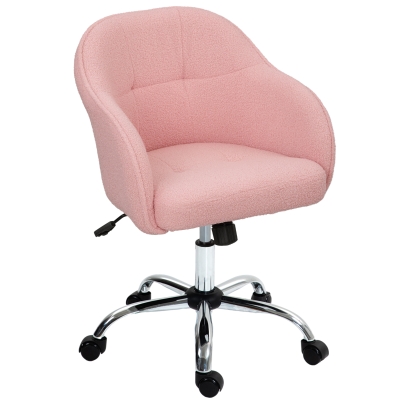 HOMCOM Homeoffice Stoel, Ergonomische Bureaustoel met Wippfunctie, Teddy-samtik 56 x 61 x 86 cm Roze