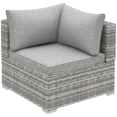 Outsunny Rattan Corner Sofa Light Grey with Cushions