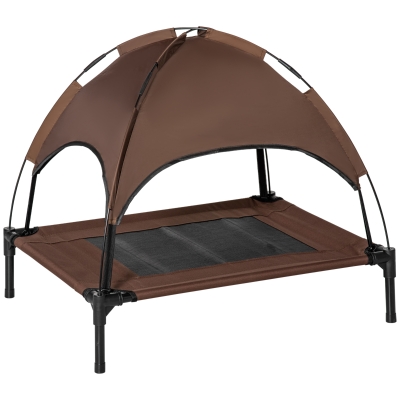 PawHut Cama Elevada para Mascotas con Toldo Extraíble Tela Transpirable para Interior y Exterior 76x61x73 cm Marrón