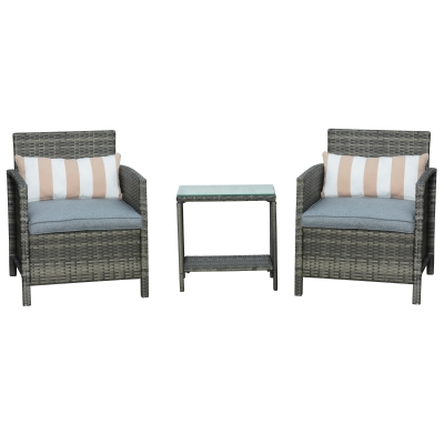 Outsunny Rattan Bistro Set with Glass Top, Grey