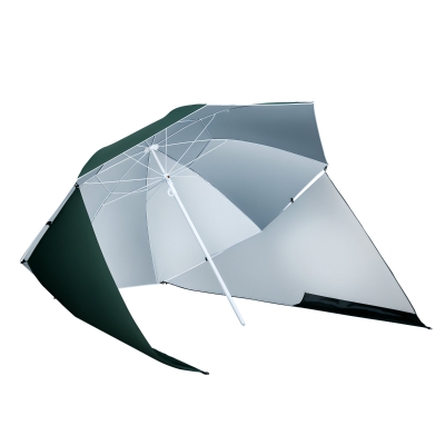Outsunny Parasol para Playa 2 en 1 con 2 Paneles Laterales Toldo Portátil Anti-UV con Bolsa de Transporte Ø210x222cm Verde