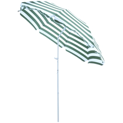 Outsunny Ombrellone da Spiaggia Inclinabile Verde e Bianco