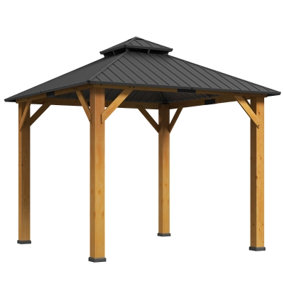 Outsunny Hardtop Gazebo Wood Frame Grey 3x3m