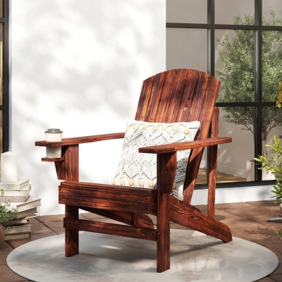 Outsunny Silla Adirondack de Madera con Reposabrazos y Respaldo Alto para Terraza Balcón Exterior 72,5x97x93 cm Marrón