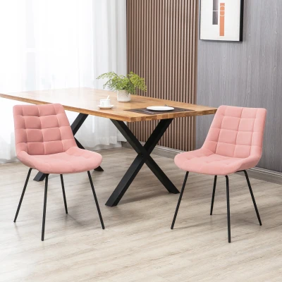 HOMCOM 2er-Set Esszimmerstühle  Akzentstühle Küchenstühle, Retro-Design, Samtoptik, 50 cm x 61 cm x 79 cm, Rosa