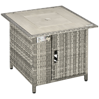 Outsunny Rattan Gas Fire Pit Table 50,000 BTU Grey
