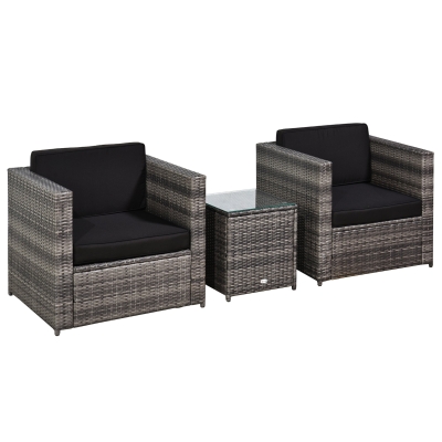 Outsunny 3-Piece Rattan Bistro Set with Cushions Grey