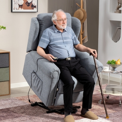 HOMCOM Sillón Relax Reclinable Eléctrico Levanta Personas con Respaldo Alto Capitoné Control Remoto Gris