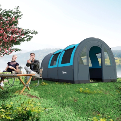 Outsunny Tienda de Campaña Plegable para 5-6 Personas con 2 Habitaciones y Bolsa de Transporte Impermeable 480x260x200 cm Gris