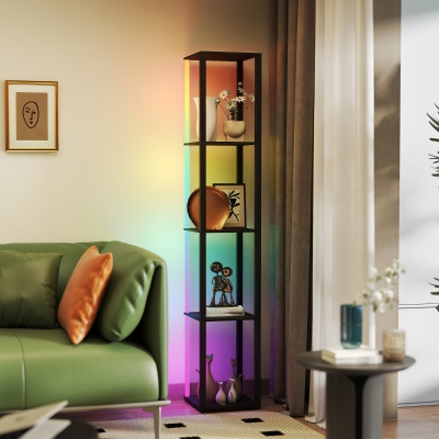 HOMCOM LED Floor Lamp with Shelves Black