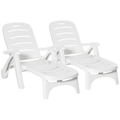 Outsunny Folding Sun Lounger Recliner on Wheels White