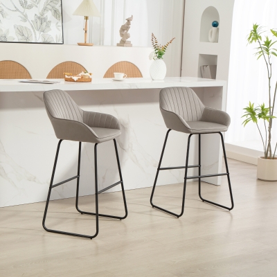 HOMCOM Ensemble 2 Tabourets de Bar Tissu Gris Pieds Métal