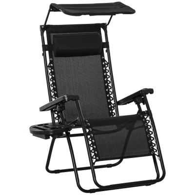 Outsunny Folding Zero Gravity Lounger with Canopy - Black