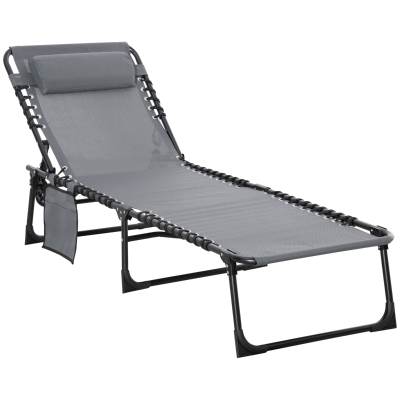 Outsunny Portable Sun Lounger Folding Chair Grey