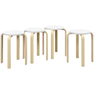HOMCOM Set 4 Sgabelli Rotondi Impilabili in Legno Bianco Ø40x45cm
