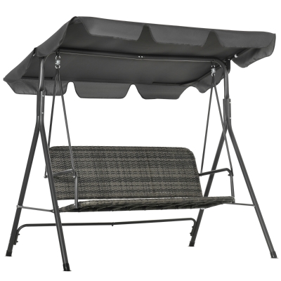 Outsunny Balancín de Jardín Exterior de 3 Plazas con Toldo Ajustable Asiento de Ratán PE y Reposabrazos 167x112x153 cm Gris