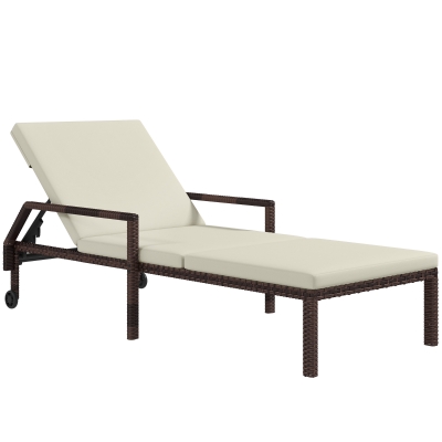 Outsunny Rattan Sun Lounger Chaise Recliner with Wheels