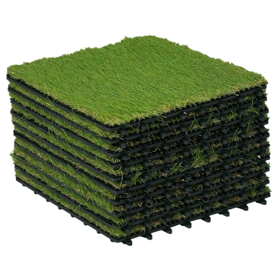 Outsunny Piastrelle da Giardino con Erba Sintetica 30x30cm 10 Pz