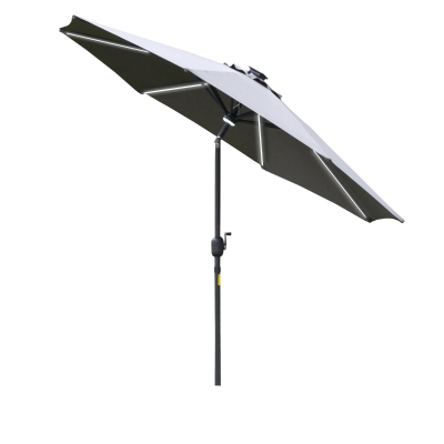 Outsunny 2.7m Garden Parasol with LED Light Grey