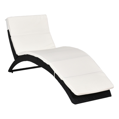 Outsunny Foldable Rattan Sun Lounger Black with Cushion