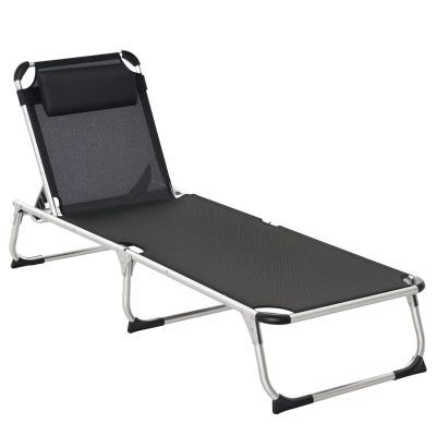 Outsunny Transat Pliable Textilène Noir Confort