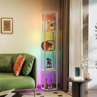 HOMCOM LED Floor Lamp with Shelves, Modern Grey