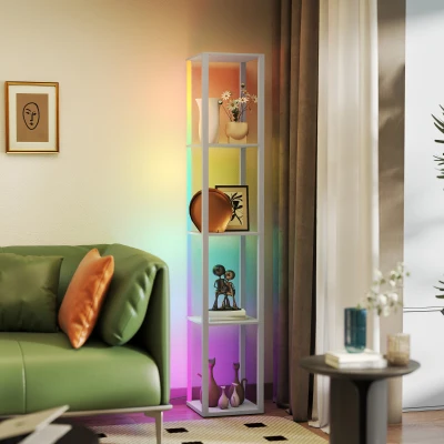 HOMCOM LED Floor Lamp with Shelves, Modern Grey