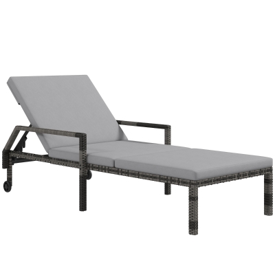 Outsunny Rattan Sun Lounger Chaise Recliner with Wheels