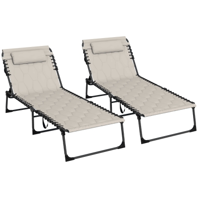 Outsunny Set of Two Reclining Sun Loungers Khaki