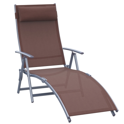 Outsunny Folding Sun Lounger Steel Brown with Headrest