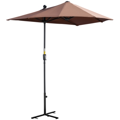 Outsunny 2m Half Parasol Garden Umbrella Coffee