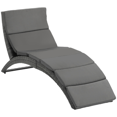 Outsunny Foldable Rattan Sun Lounger Grey with Cushion