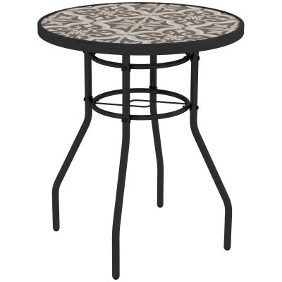 Outsunny Garden Table Φ60 Glass Top Brown