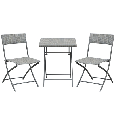 Outsunny Polyrattan Bistroset für 2 Personen Sitzgruppe Rattan Gartenmöbel Set Garnitur Grau