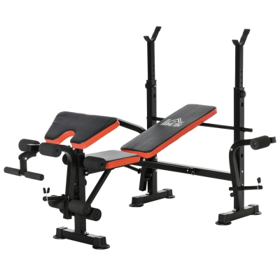 HOMCOM Hantelbank zonder Gewichten, Verstelbare Fitnessbank voor Tal van Oefeningen, Workout-Station, Staal, Kunststof, Zwart+Rood