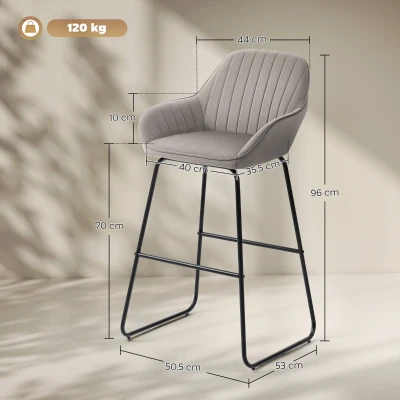 HOMCOM Ensemble 2 Tabourets de Bar Tissu Gris Pieds Métal