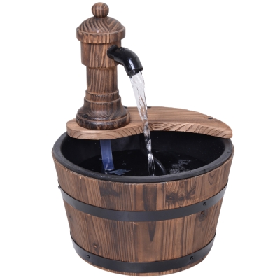 Outsunny Wood Barrel Water Fountain Garden Ornament