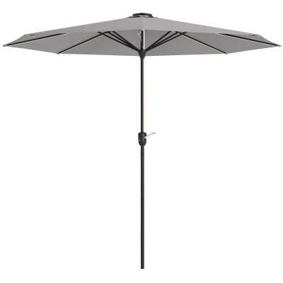 Outsunny Sombrilla de Jardín con Luces LED Solares Ø265x240 cm con Manivela Manual para Terraza Piscina Patio Gris Claro