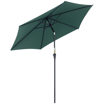 Outsunny Sombrilla de Jardín, Ø260x235 cm, Parasol de Jardín Reclinable con Manivela, Poste Desmontable de Aluminio y 6 Varillas de Metal, para Terraza, Exterior, Balcón, Verde