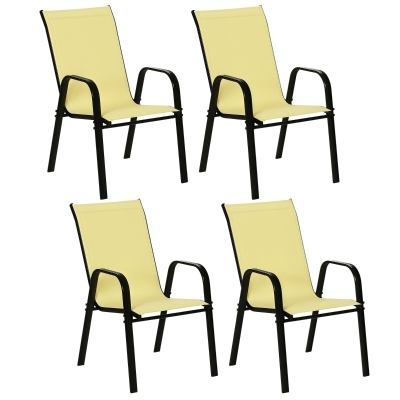 Outsunny Stackable Garden Chairs Set of 4 High Backrest Beige