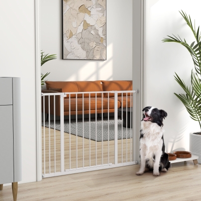 PawHut® Barierka Zabezpieczająca Ochronna dla Zwierząt Psów Metal Biała 72-107x76 cm