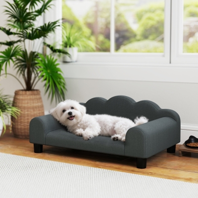 PawHut Sofá para perro, sofá para mascotas con respaldo y reposabrazos, transpirable, 66 x 42 x 28,5 cm, gris oscuro