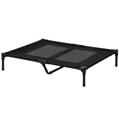 PawHut Cama para Mascotas Portátil con Zona de Malla Transpirable y Tela Oxford para Interior Exterior 92x76x18 cm Negro