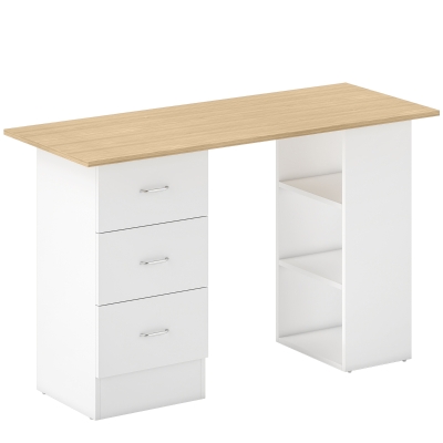 HOMCOM Computer Desk with Shelves Natural Wood/White