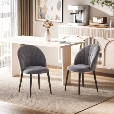 HOMCOM 2er-Set Esszimmerstühle Akzentstühle Küchenstühle, Retrodesign, Samtoptik, 52 cm x 54 cm x 79 cm, Grau