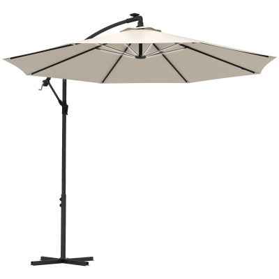 Outsunny 3m Offset Cantilever Parasol Solar LED Beige