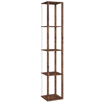 HOMCOM LED Floor Lamp with Shelves, Remote, Rustic Brown