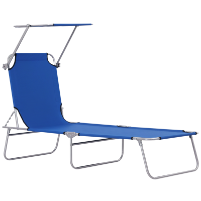 Outsunny Sun Lounger with Awning Reclining Back Blue